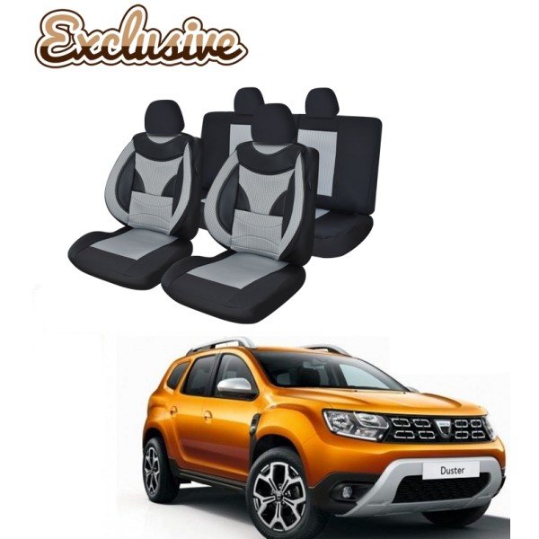 Huse Scaune Dedicate Dacia Duster 2018-2019 Premium Exclusive  cu insertii de piele si suport lombar