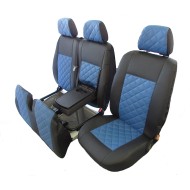 Huse Scaune Opel Vivaro 2008 culoare Albastru din piele romb cu masuta si cotiera sofer Editie Speciala