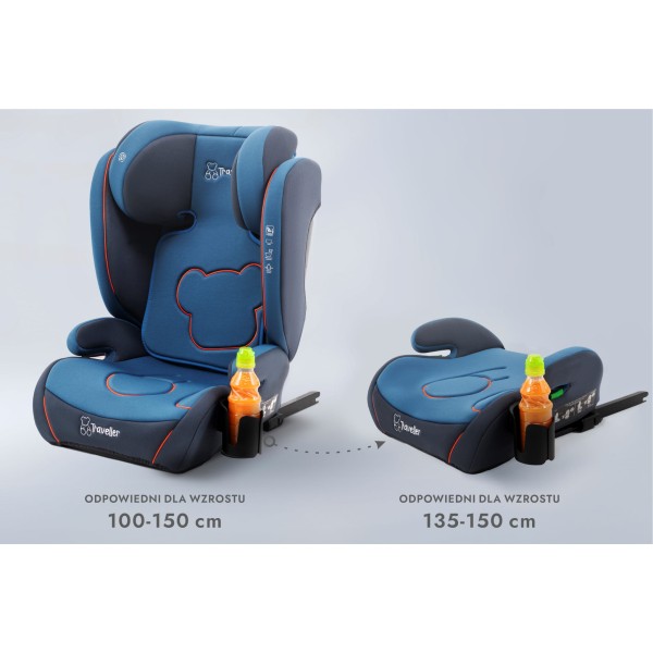 Scaun Auto Copii 2in1 Culoare Albastru  Certificare i-Size R129 ISOFIX 100–150 cm – Reglabil, Înălțător Auto Suport Sticle