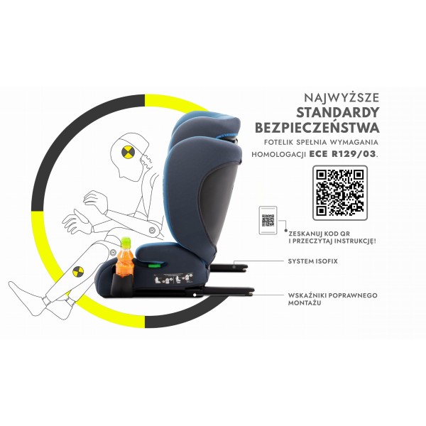 Scaun Auto Copii 2in1 Culoare Albastru  Certificare i-Size R129 ISOFIX 100–150 cm – Reglabil, Înălțător Auto Suport Sticle