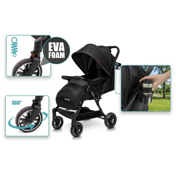 Carucior copii Little Rider Siena Culoare Negru pliabil, ușor, compact Certificare Siguranta