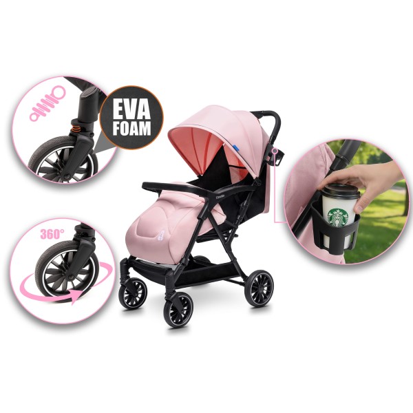 Carucior copii Little Rider Siena Culoare Roz pliabil, ușor, compact Certificare Siguranta