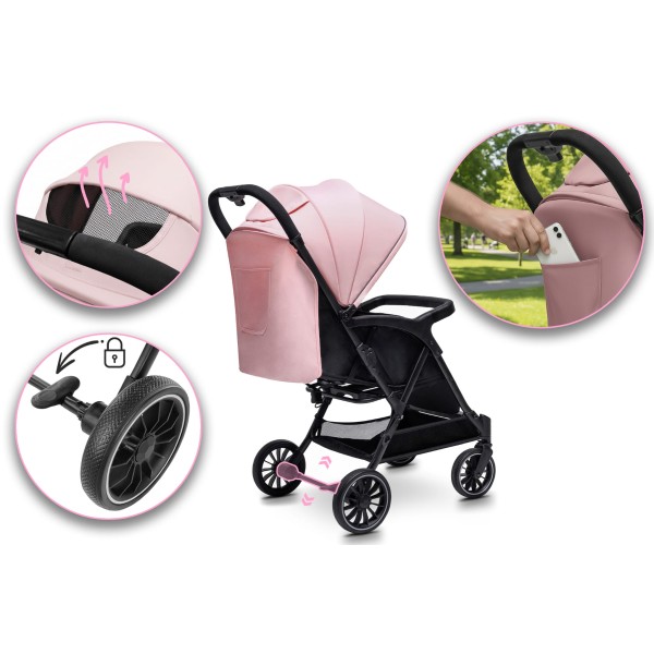 Carucior copii Little Rider Siena Culoare Roz pliabil, ușor, compact Certificare Siguranta