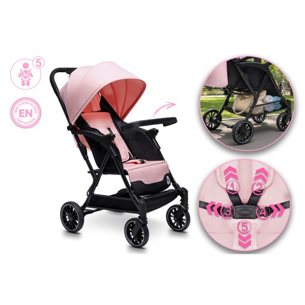 Carucior copii Little Rider Siena Culoare Roz pliabil, ușor, compact Certificare Siguranta