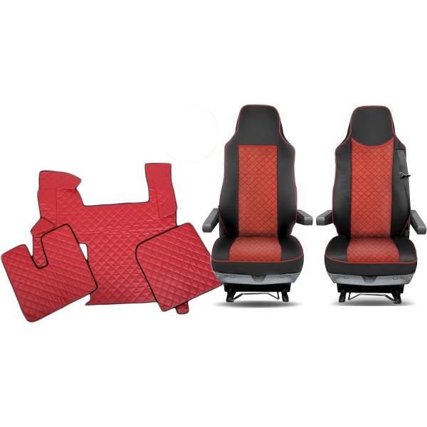 Pachet Interior Huse Scaune si covorase piele DAF XF95  piele romb Rosu