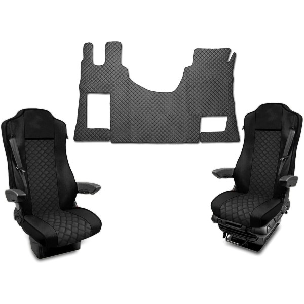 Pachet Interior Huse Scaune si covorase piele SCANIA 124L  piele romb culoare Negru