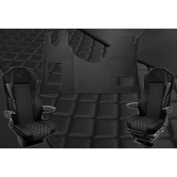 Pachet Interior Huse Scaune si covorase piele IVECO EUROCARGO 2+1 (3 LOCURI) 2019-2024 piele romb culoare Negru