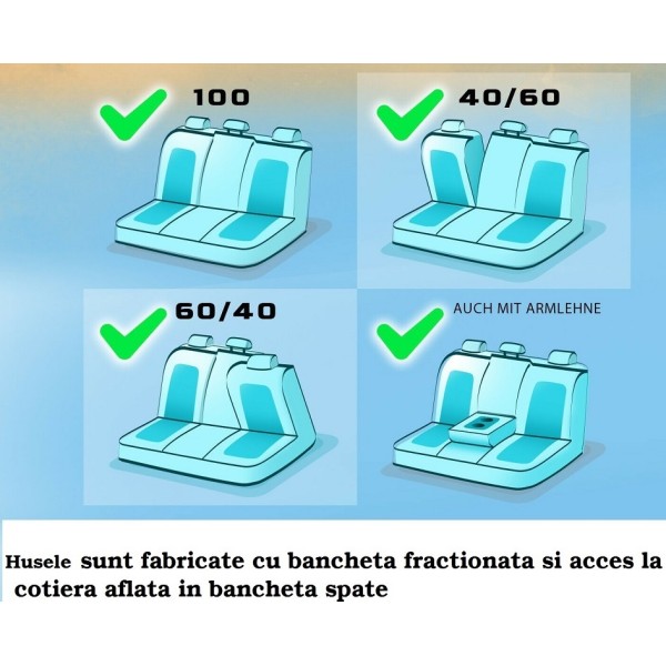 Huse Scaune AUDI A4 B6 2000-2006 cu decupaje pentru centura siguranta bancheta fractionata Certificare Airbag  Negru+Gri Deschis