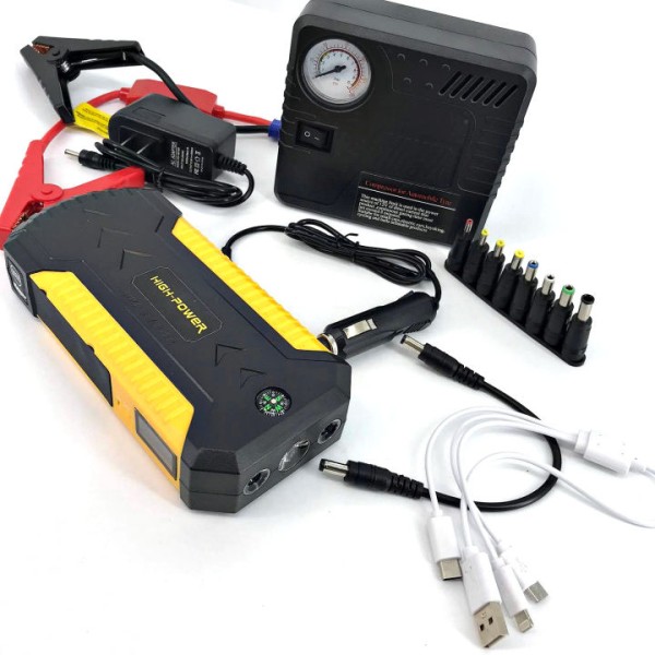 Jump Starter auto multifunctional,Power Bank acumulator extern, 4 usb, lanterna,15000mA, curent de pornire, 600 A si compresor auto
