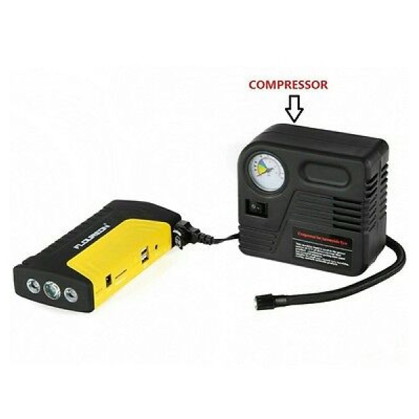 Jump Starter auto multifunctional,Power Bank acumulator extern, 4 usb, lanterna,15000mA, curent de pornire, 600 A si compresor auto