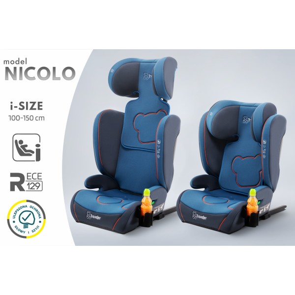 Scaun Auto Copii 2in1 Culoare Albastru  Certificare i-Size R129 ISOFIX 100–150 cm – Reglabil, Înălțător Auto Suport Sticle