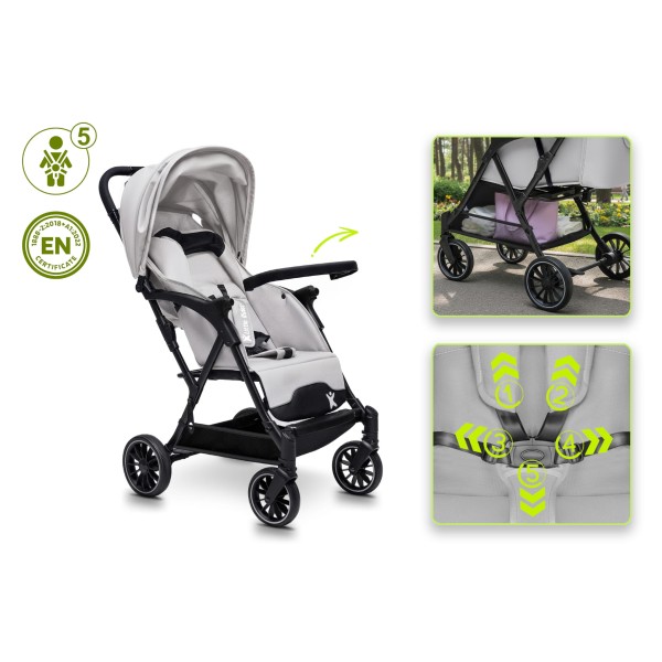 Carucior copii Little Rider Siena Culoare Gri, pliabil, compact, transport ușor Certificat de siguranta