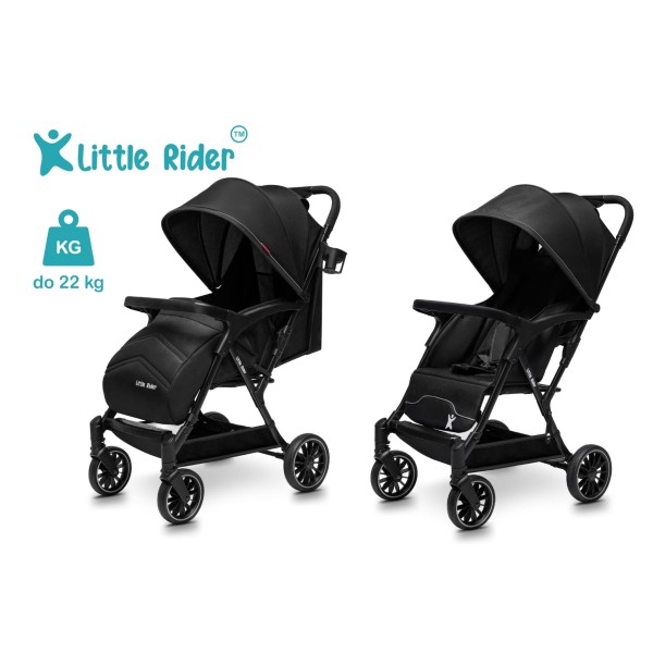 Carucior Sport copii Little Rider Siena Culoare Negru pliabil, ușor, compact Certificare Siguranta