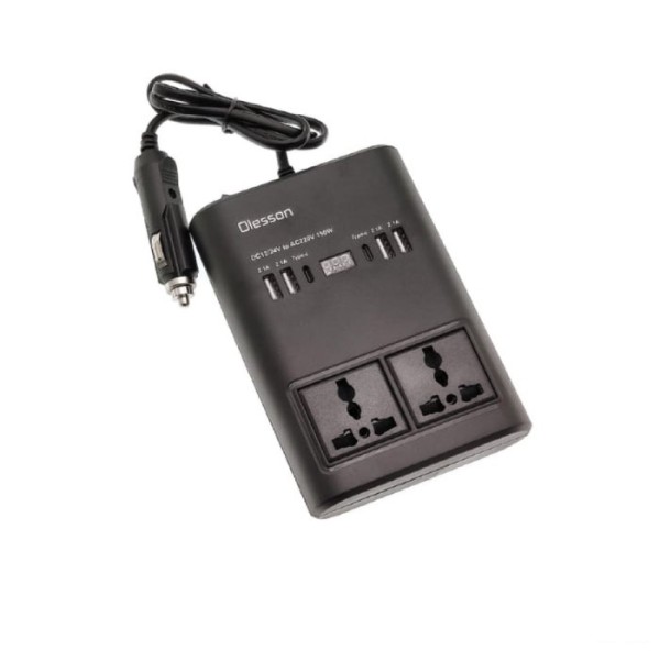 Invertor Auto 12V/24V la 220V 150W cu 4 USB și 2 Type-C – Convertor Tensiune cu 2 prize