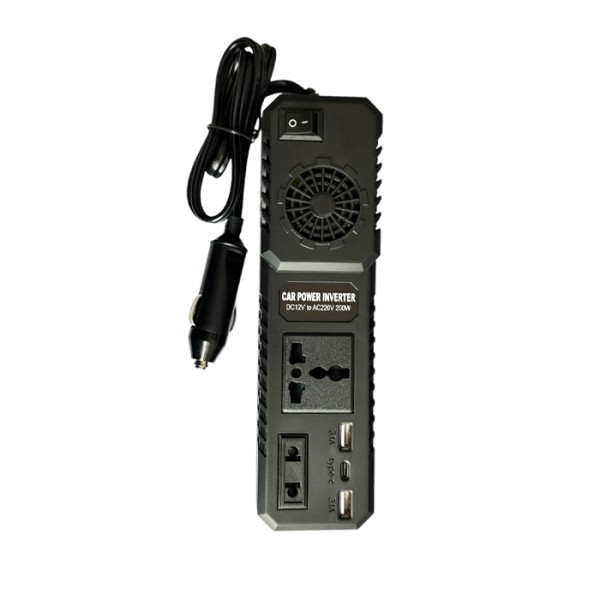 Invertor Auto 200W 12V la 220V – 2 Prize + USB + USB-C, Protecții Complete
