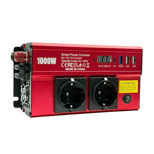 Invertor Auto 1000W 12V la 220V – Puternic, Protecții Complete, Camping & Urgențe