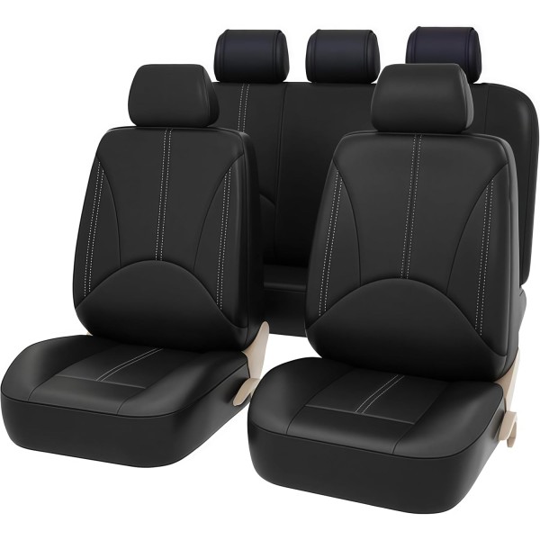 Huse Scaune din piele neagra cu cusatura alba eco VOLVO XC90 II 2014-2026  cu bancheta fractionata spate