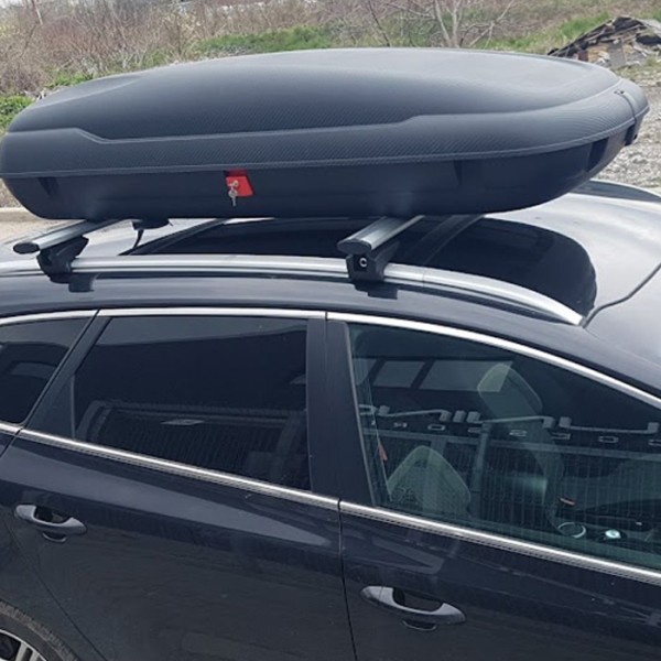 Cutie portbagaj auto plafon Art Plast  Duo Carbon (400 litri) deschidere pe ambele parti