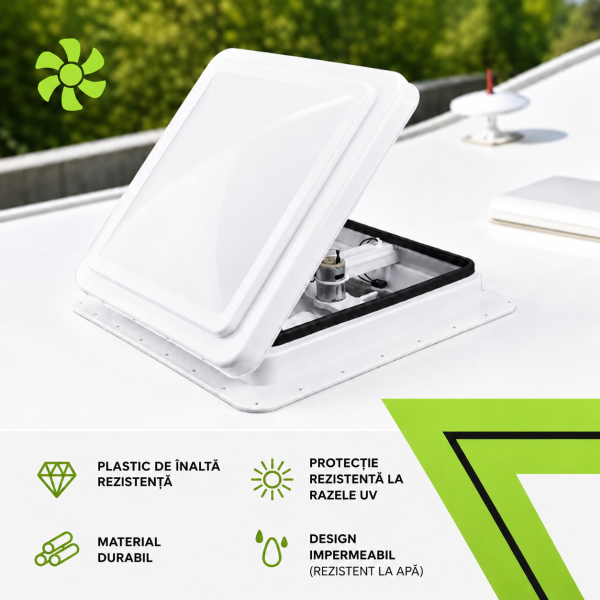 Trapa Rulota CITROEN JUMPY    355x355 mm cu Ventilator 12V Ventilație Eficientă pentru Rulote și Autorulote cu plasa anti insecte