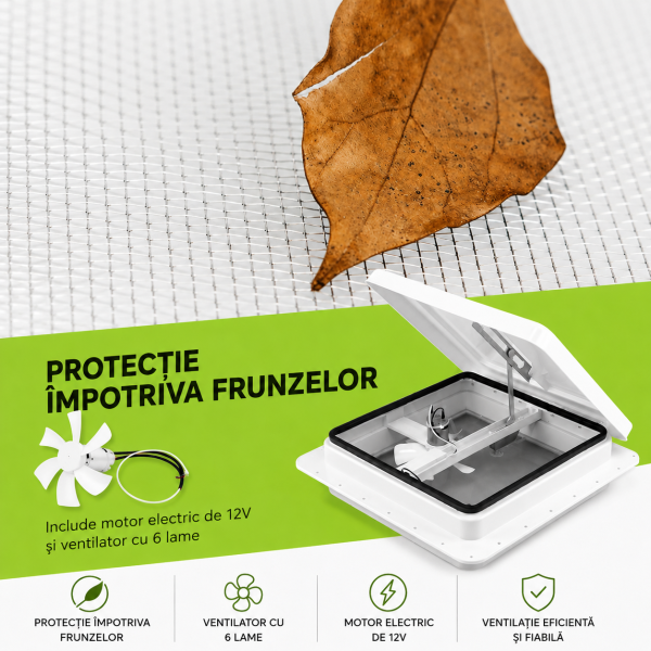 Trapa Rulota CITROEN JUMPY    355x355 mm cu Ventilator 12V Ventilație Eficientă pentru Rulote și Autorulote cu plasa anti insecte