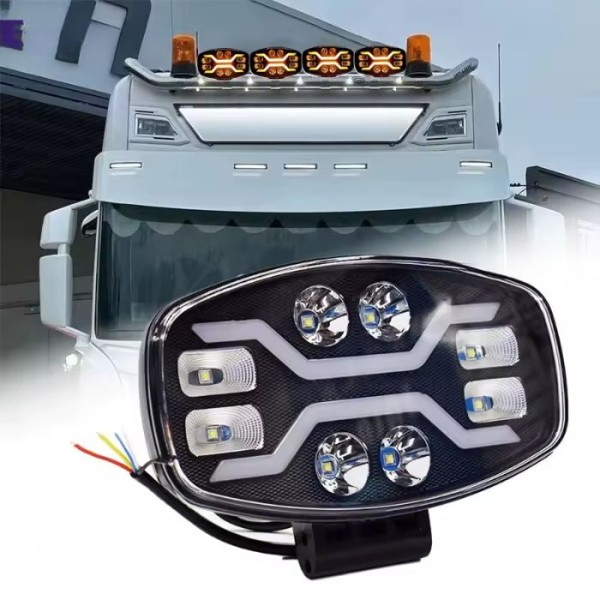 Proiector auto 23cm diametru led 60W 12-24V cu functie de pozitie, faza scurta , lunga si semnalizare carcasa aluminiu lumina puternica
