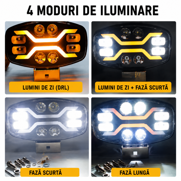 Proiector auto 23cm diametru led 60W 12-24V cu functie de pozitie, faza scurta , lunga si semnalizare carcasa aluminiu lumina puternica