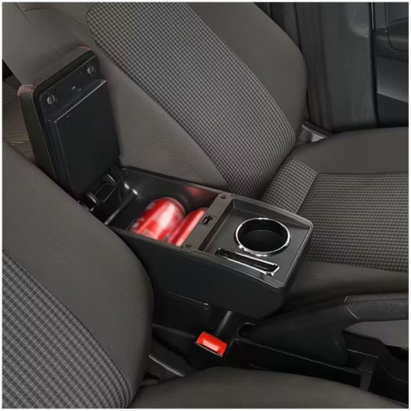 Cotiera auto Dacia Logan 2011-2019 realizată din eco piele, cu suport pentru pahar și compartiment de depozitare. Montaj ușor