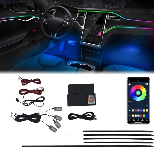 Kit Lumini Ambientale Auto RGB LED 7 Culori, Control Telefon Android/iOS, Sincronizare Muzică 18-1