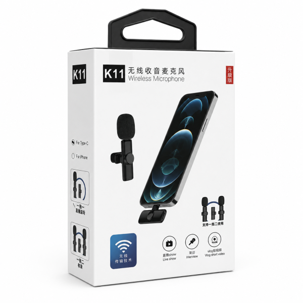 Microfon Lavaliera Wireless K11 PA1931, USB Type-C, Plug & Play, Raza 20 m, pentru Telefon, Vlog, TikTok și Live