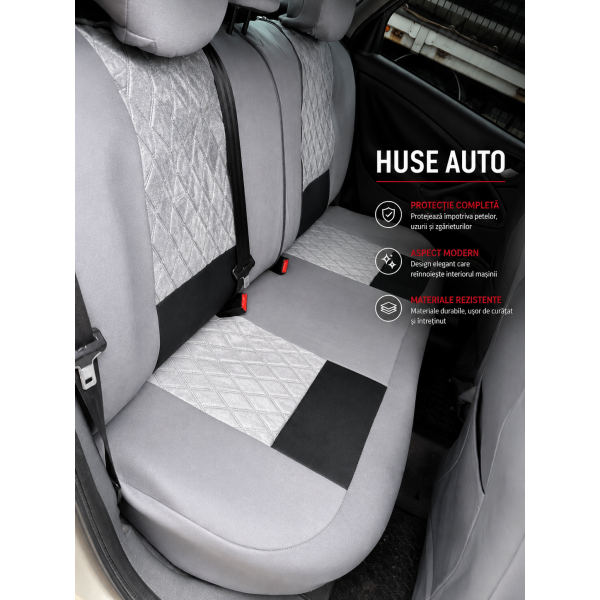Huse Scaune Negru Gri BMW SERIA 5 F11 2010-2013 din Textil Romb cu inserie de piele si bancheta fractioanta cu Airbag si SRS compatibil cu scaune incalzite si ventilate