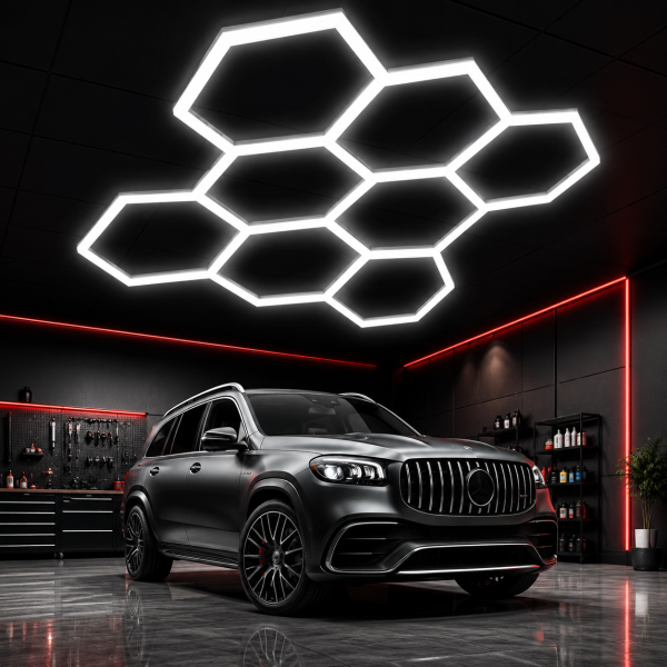 9 hexagoane Aplica Led fagure Iluminat LED Hexagonal pentru Garaj, Atelier sau Salon spatii comerciale 257 x 244 cm, 280W, 6500K premium