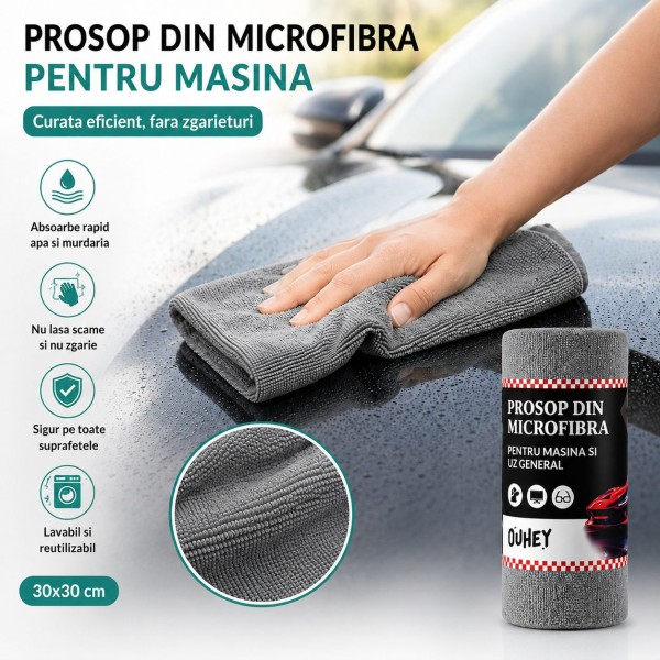 Rola prosoape Set 50 Lavete din Microfibra, Flippy, pentru Curatare Auto si Suprafete, Absorbante si Reutilizabile, 30 x 30 cm, Gri