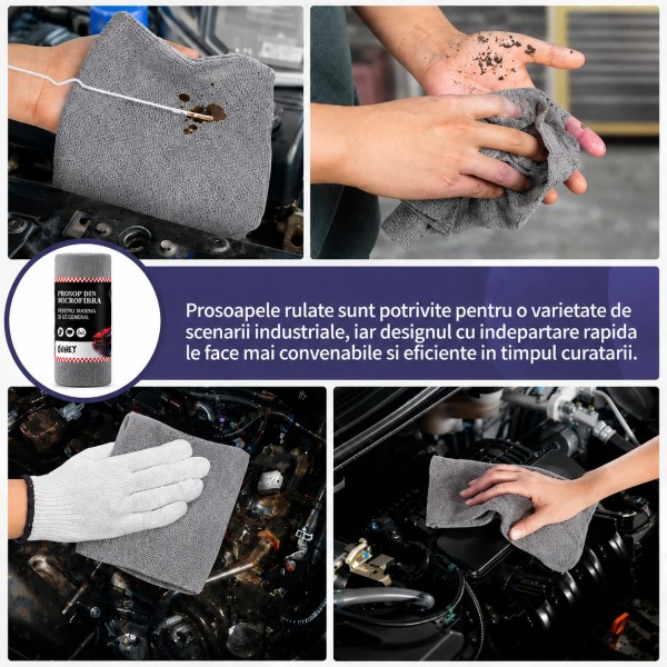 Rola prosoape Set 50 Lavete din Microfibra, Flippy, pentru Curatare Auto si Suprafete, Absorbante si Reutilizabile, 30 x 30 cm, Gri