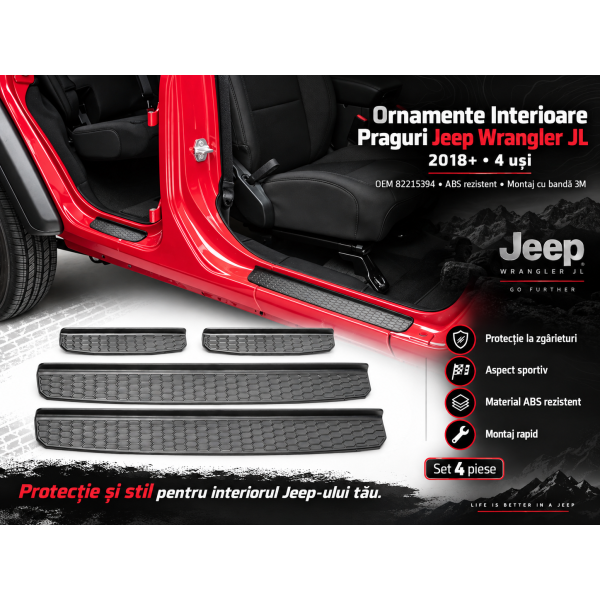 Ornamente Interioare Praguri Jeep Wrangler JL 4 Uși 2018,2019,2020,2021,2022,2023,2024,2025,2026 OEM 82215394
