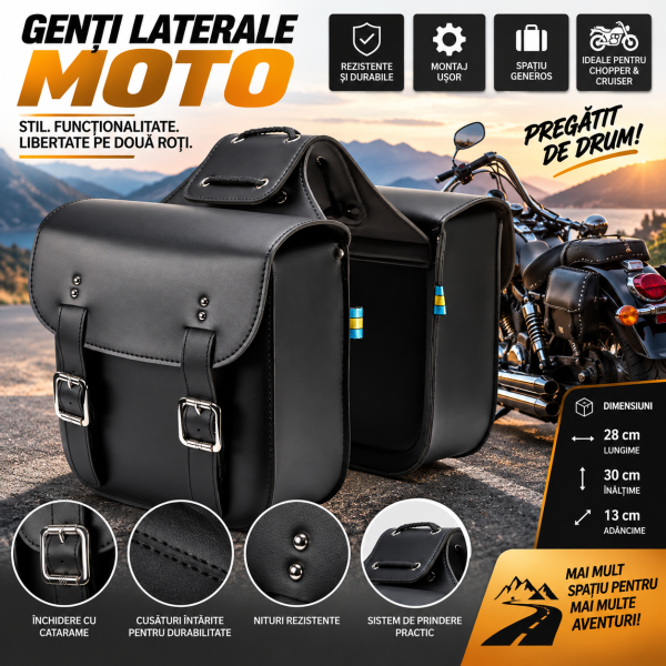 Genti laterale moto Honda Shadow 125 chopper / cruiser, set 2 bucăți, 28x30x13 cm,
