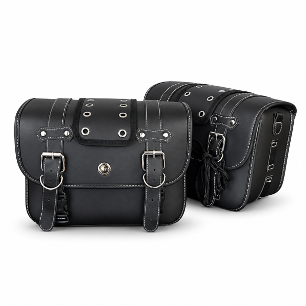 Genti laterale Kawasaki Eliminator 125 moto choper, set 2 bucăți, piele ecologică, 30x23x13 cm