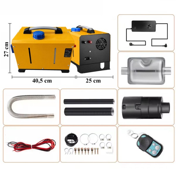 Sirocou Incalzitor portabil 8 kw rezervor 5L 12-24V 8KW rulota camper garaj casa, diesel Telecomanda,programare din telefon Bluetooth și Aplicație Android IOS