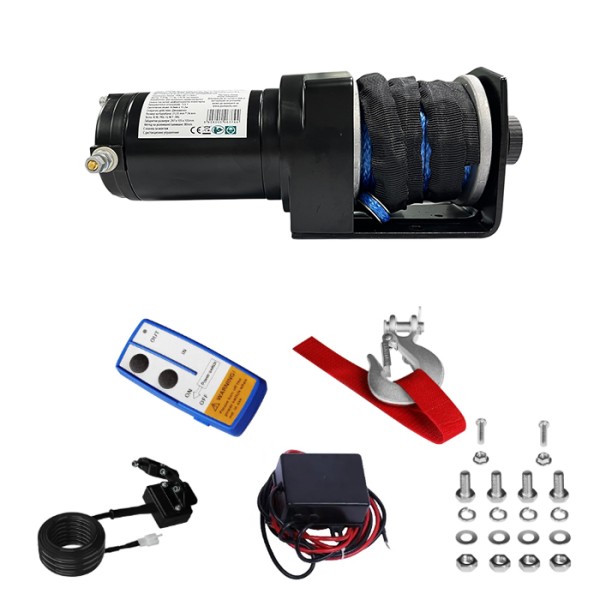 Troliu Electric ATV 2500LBS 1133 kg, 12V, Cablu Textil 12 m, Telecomandă Wireless, Placa Montaj