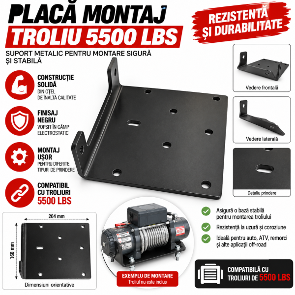 Placa metalica montaj troliu (compatibil cu majoritatea marcilor)