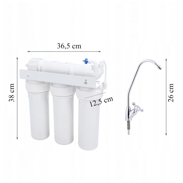 Sistem filtru apa osmoza inversa Filtrare Apa Ultrafiltrare in 5 trepte UF5 Filtru 0,01 Microni, Debit 2,5 L/min, Capacitate 3600 L, Fara Alimentare Electrică