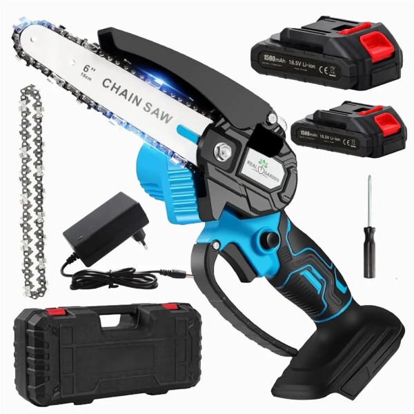 Mini Drujba Electrica cu Acumulator, 600W, 18,5V, 2 Baterii Li-Ion 1500 mAh, Compatibilă Makita, cu Valiză de Transport