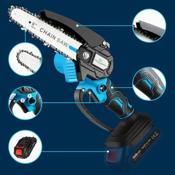 Mini Drujba Electrica cu Acumulator, 600W, 18,5V, 2 Baterii Li-Ion 1500 mAh, Compatibilă Makita, cu Valiză de Transport