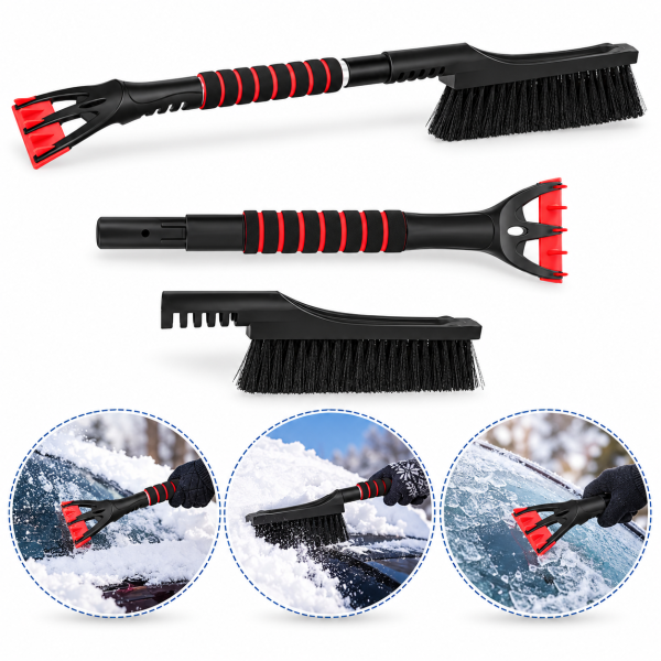 Pachet Perie Zapada Auto cu Racleta Gheata 3 în 1, 50 cm, Mâner Antiderapant din Spumă, Curățare Parbriz, Geamuri și Caroserie, Negru