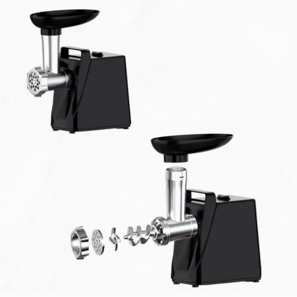 Masina de Tocat Carne Electrica 700W, Funcție Reverse, 2 Site din Inox, Accesoriu pentru Cârnați, Tavă Alimentare, 250W Nominal, Compacta
