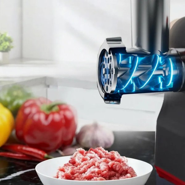 Masina de Tocat Carne Electrica 700W, Funcție Reverse, 2 Site din Inox, Accesoriu pentru Cârnați, Tavă Alimentare, 250W Nominal, Compacta