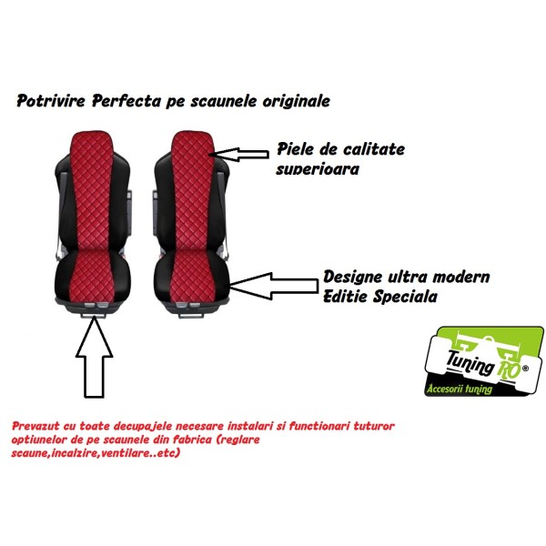 Huse Scaune piele Scania R piele romb culoare Rosu, Editie Speciala