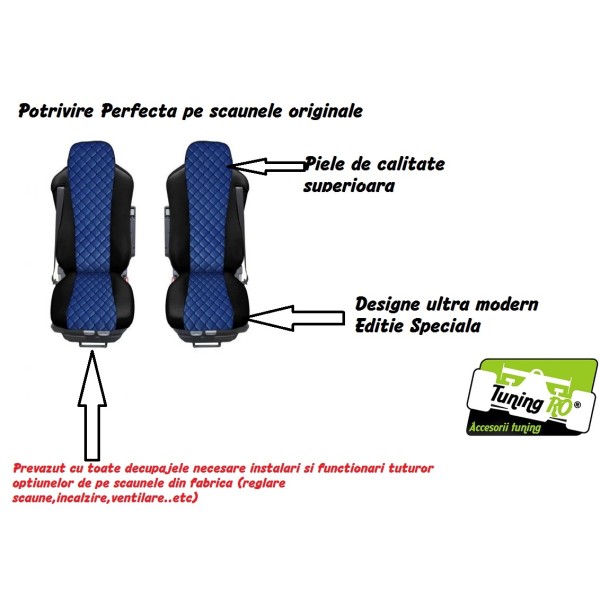 Huse Scaune piele Scania R piele romb culoare Albastru, Editie Speciala
