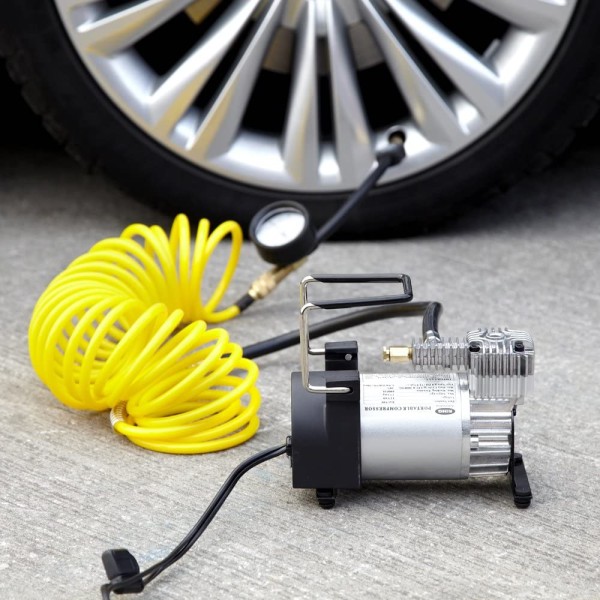 Compresor Auto Metalic cu umflare extrem de rapida  12v 350-400 PSI cu ghentuta de depozitare si furtun