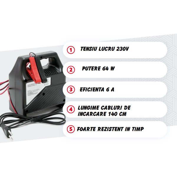 Redresor Incarcator Baterii auto  moto, scutere 6-12v 6A Compact