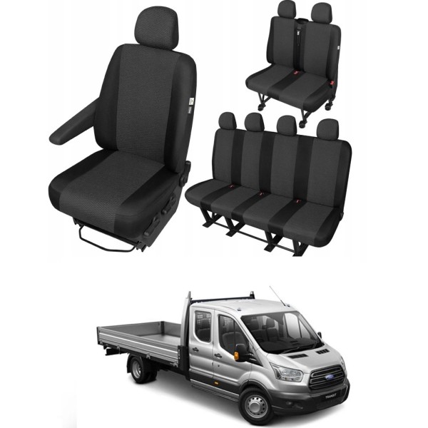 Huse Scaune Ford Transit 7 locuri cabina dubla doka 2016-2020, dedicate din bumbac premium